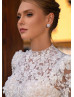 High Neck Beaded Ivory Lace Tulle Fancy Wedding Dress